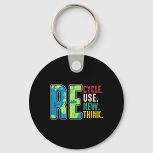 Recycle Reuse Renew Rethink Earth Day Environmenta Keychain