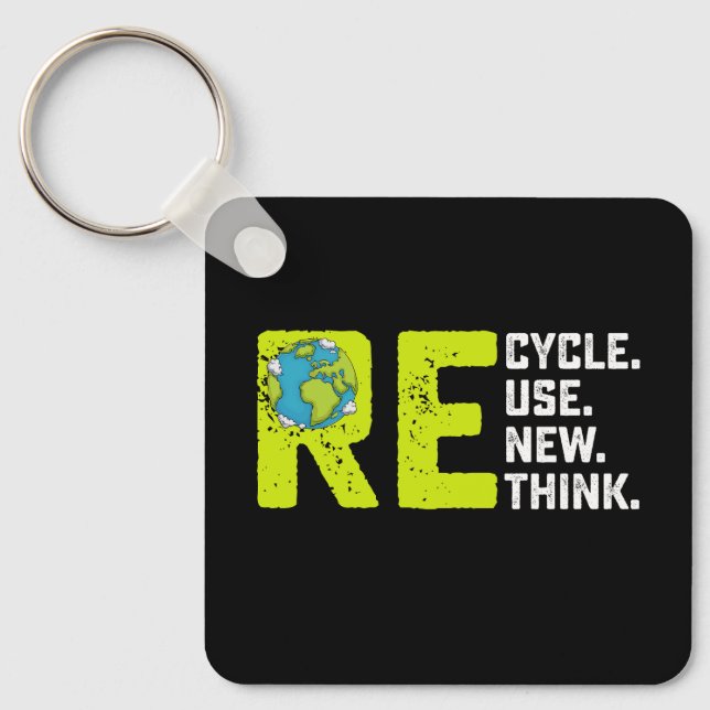 Recycle Reuse Renew Rethink Earth Day Keychain (Front)