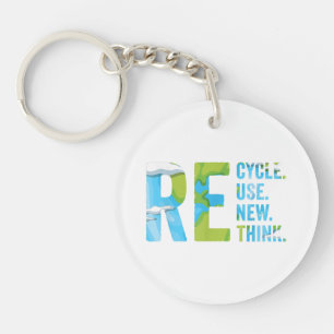 Recycle Reuse Renew Rethink For Earth's Day 2023 Keychain