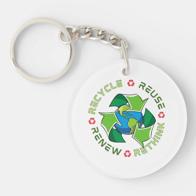 Recycle, Reuse, Renew, Rethink. Save Planet Earth Keychain (Front)