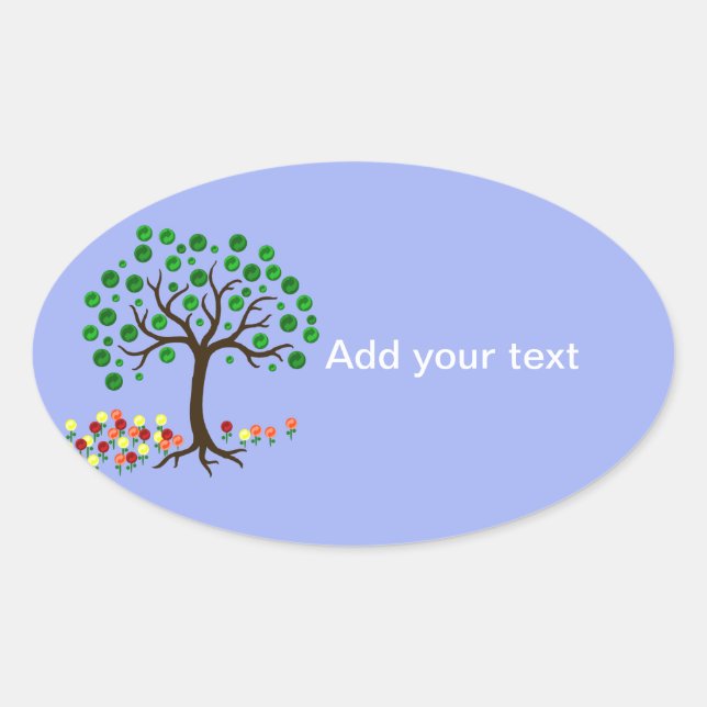 Recycle Tree and Flowers Oval Sticker (Front)
