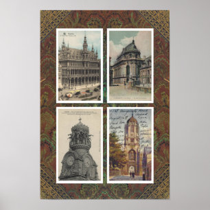 RECYCLED ART: 1900s EURO ARCHITECTURE 4 POSTCARDS Poster