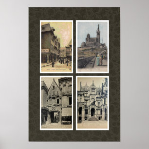 RECYCLED ART: 1900s FRANCE 4 POSTCARDS Poster