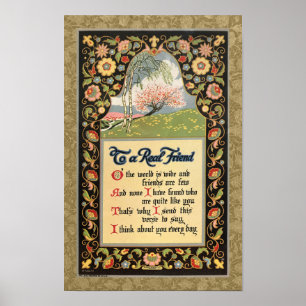 RECYCLED FINE ART 1920 'TO A FRIEND' SENTIMENT POSTER
