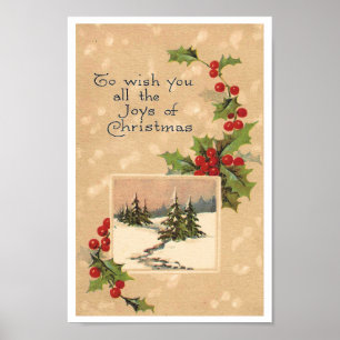 RECYCLED FINE ART: C1920 XMAS POSTCARD POSTER