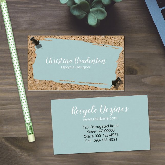 Recycled Pastel Green Scrap Paper On Cork Template Business Card (Creator Uploaded)