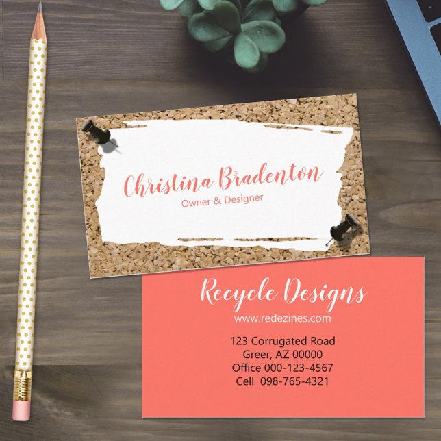 Recycled White Scrap Paper Cork Coral Template Business Card (Creator Uploaded)