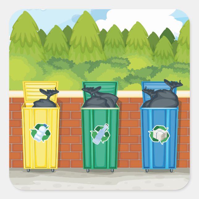 Recycling Bins Colour Coded Waste Sorting Square Sticker (Front)