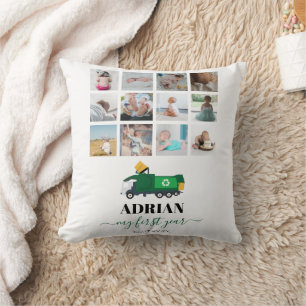 Recycling Garbage Truck Baby Boy 1st Year Photos Throw Pillow