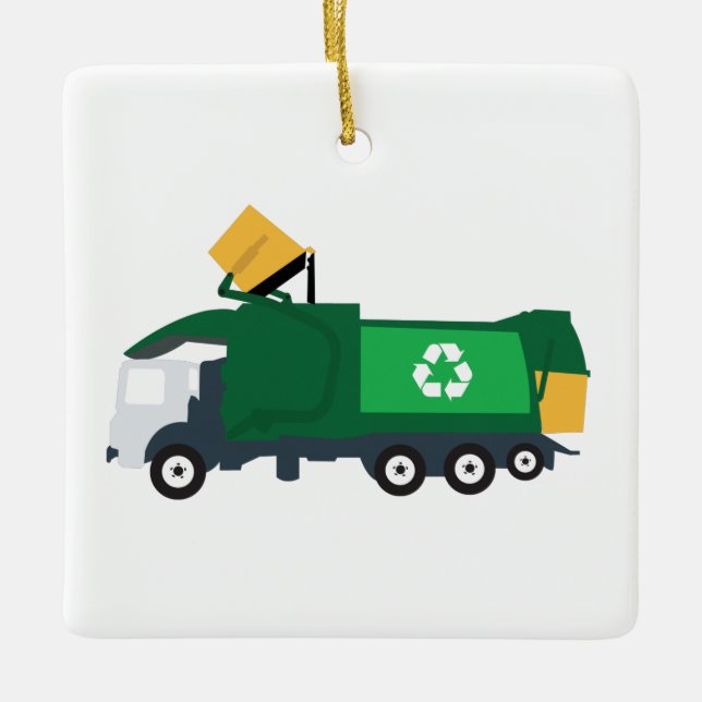 Recycling Garbage Truck Ceramic Ornament (Front)