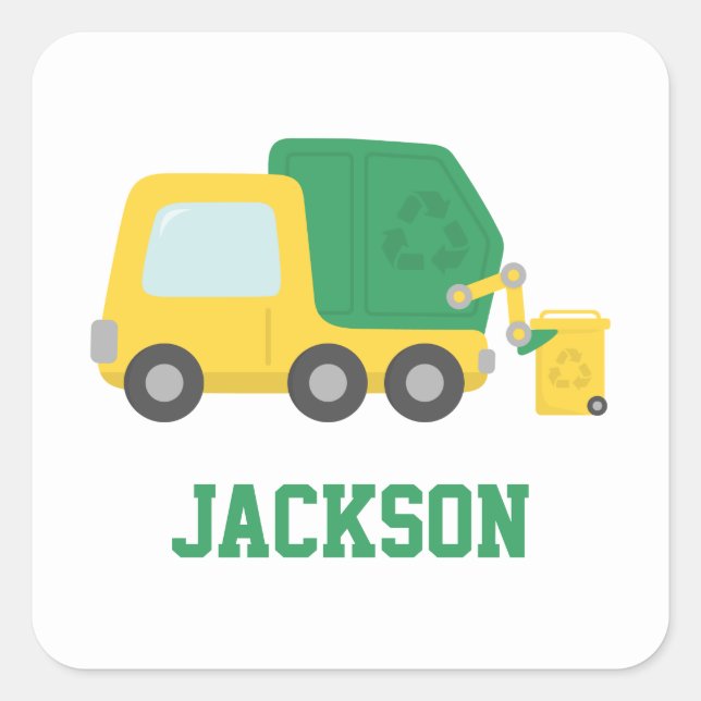 Recycling Garbage Truck Kids Personalized Square Sticker (Front)