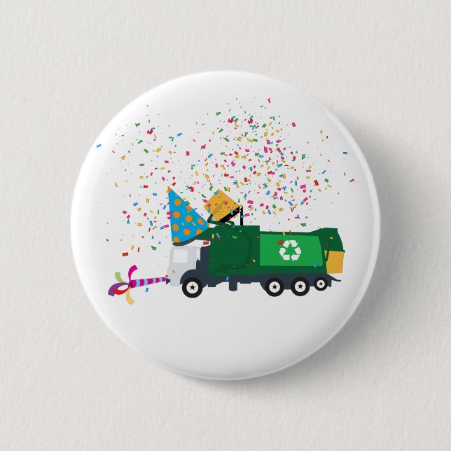 Recycling Garbage Truck Party  2 Inch Round Button (Front)