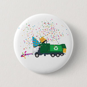 Recycling Garbage Truck Party  2 Inch Round Button