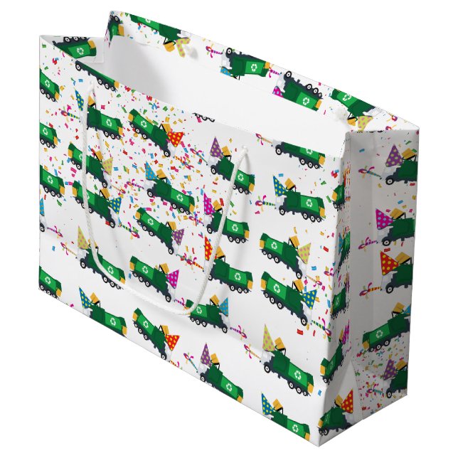 Recycling Garbage Truck Party Pattern Large Gift Bag (Front Angled)