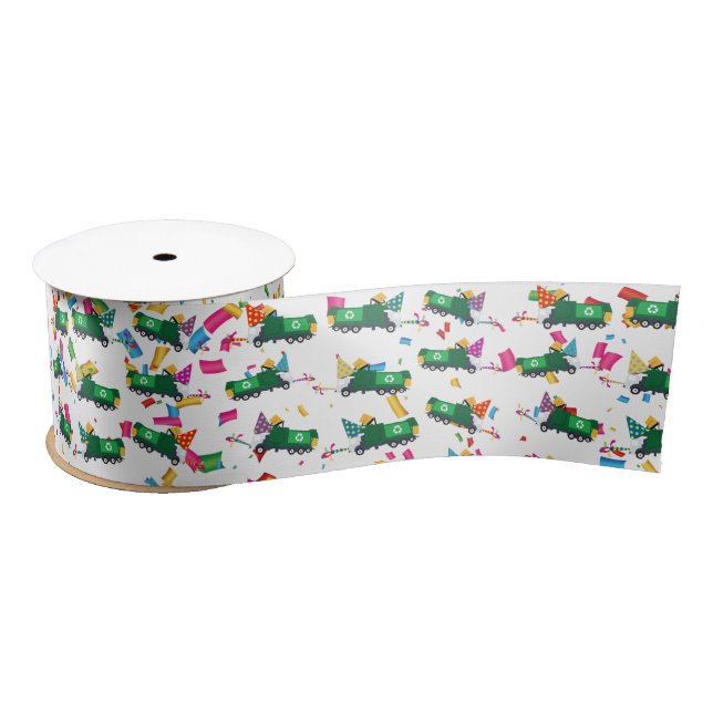 Recycling Garbage Truck Party Pattern Satin Ribbon (Spool)