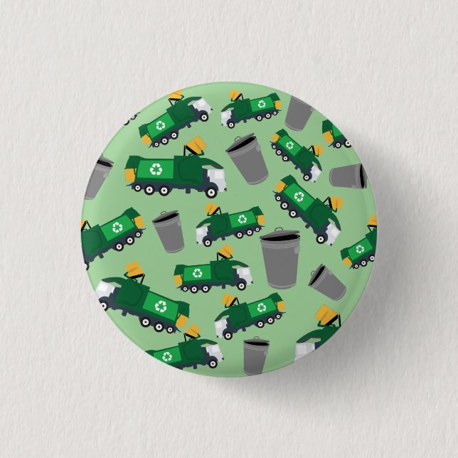 Recycling Garbage Truck Pattern 1 Inch Round Button (Front)