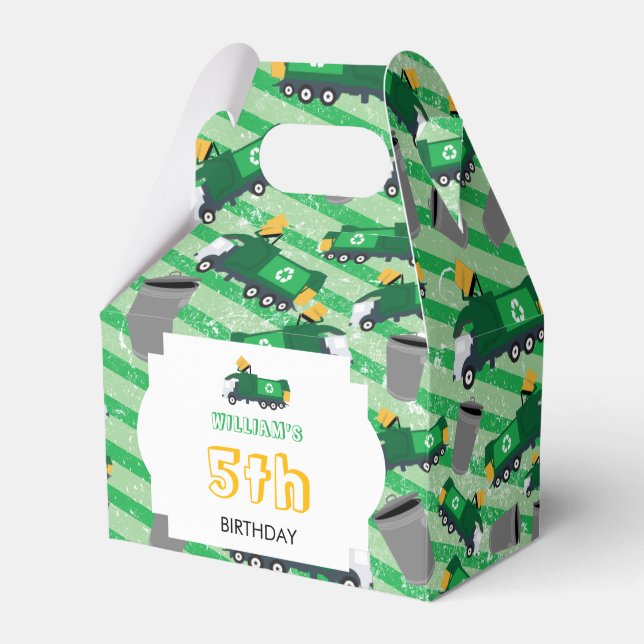 Recycling Garbage Truck Pattern Birthday Favor Box (Front Side)