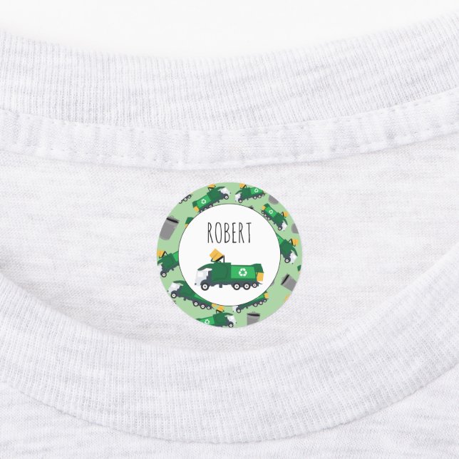 Recycling Garbage Truck Pattern Boys Name School (Affixed)