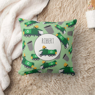 Recycling Garbage Truck Pattern Boys Name Throw Pillow