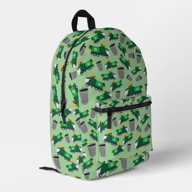 Recycling Garbage Truck Pattern Boys School Printed Backpack (Back Corner Left)