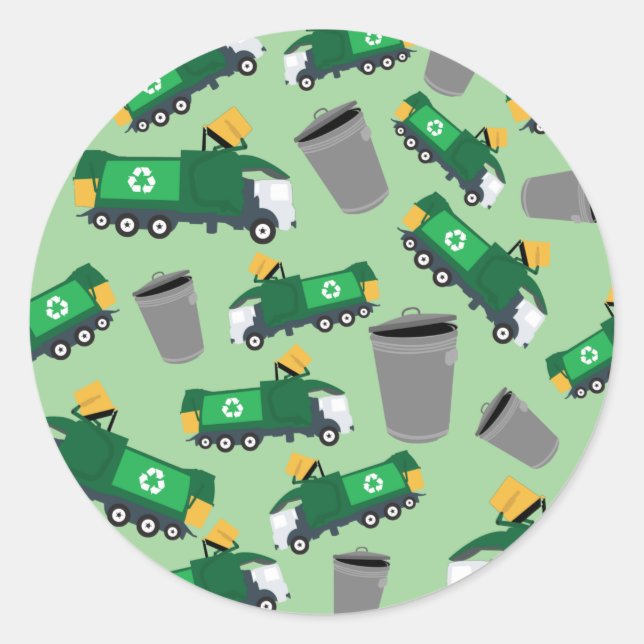 Recycling Garbage Truck Pattern Classic Round Sticker (Front)