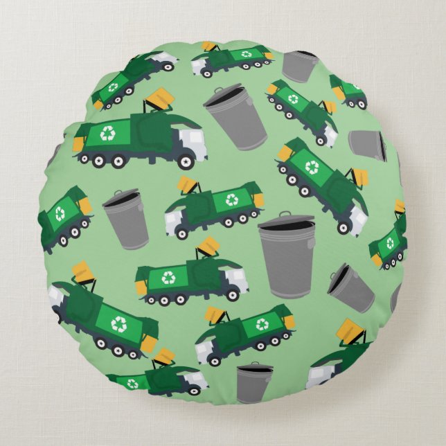 Recycling Garbage Truck Pattern Round Pillow (Front)