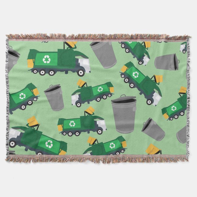 Recycling Garbage Truck Pattern Throw Blanket (Front)