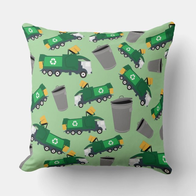 Recycling Garbage Truck Pattern Throw Pillow (Front)