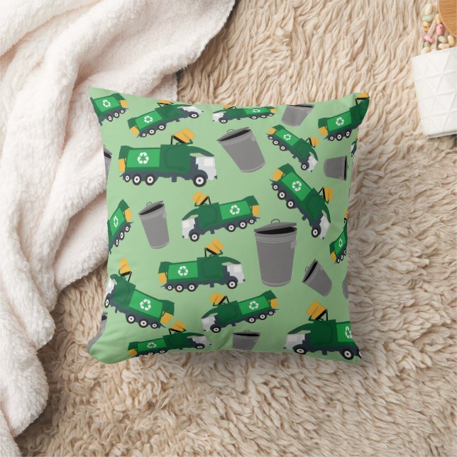 Recycling Garbage Truck Pattern Throw Pillow (Blanket)