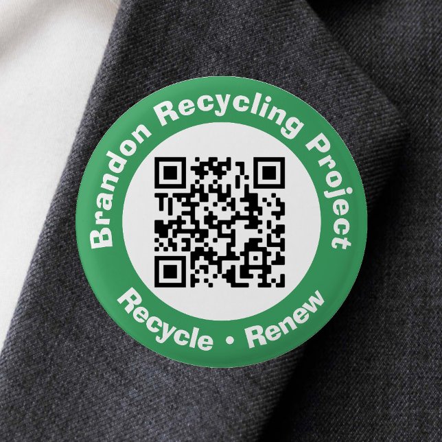 Recycling Project QR Code Recycle & Renew. 1 Inch Round Button (Creator Uploaded)