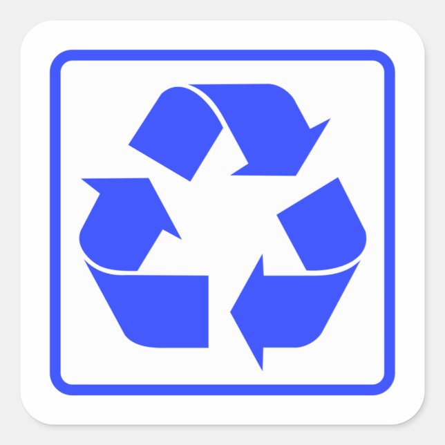 Recycling sign blue classic  square sticker (Front)