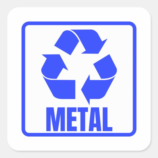 Recycling sign blue metal  square sticker (Front)
