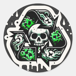 Recycling Sign Skull Graffiti Classic Round Sticker
