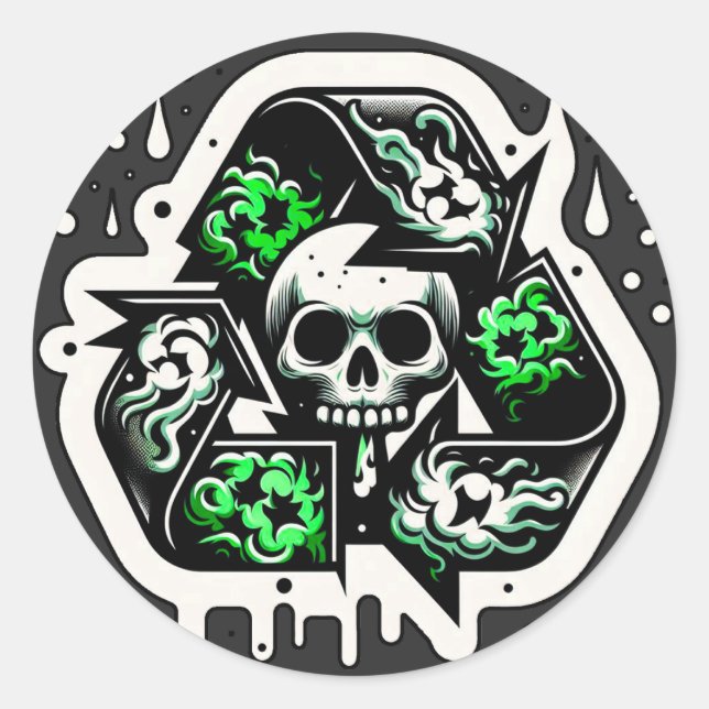 Recycling Sign Skull Graffiti Classic Round Sticker (Front)