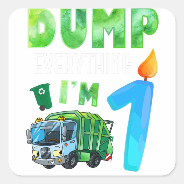 Recycling Trash 1 Year Old Garbage Truck 1st Square Sticker (Front)