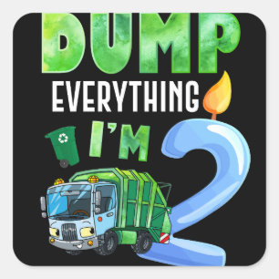 Recycling Trash 2 Years Old Garbage Truck 2nd Square Sticker