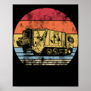 Recycling Trash Garbage Truck Sunset Old School Poster
