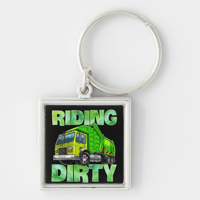Recycling Trash Garbage Truck T Kids Men Riding Keychain (Front)