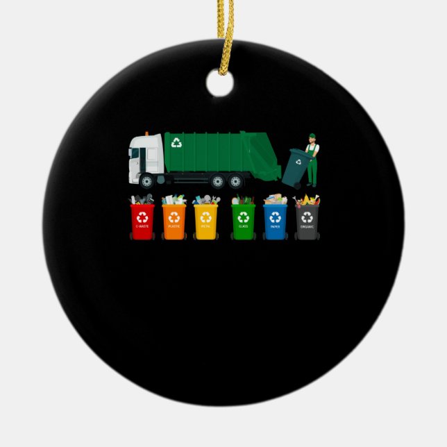 Recycling Trash Truck Ceramic Ornament (Front)