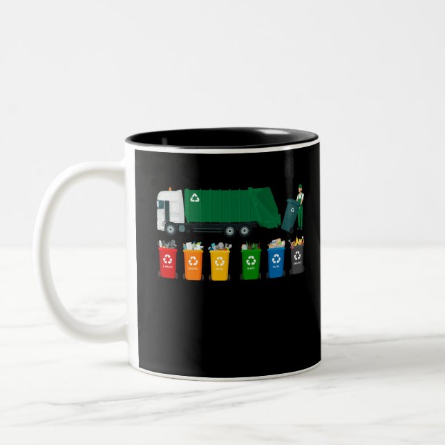 Recycling Trash Truck Two-Tone Coffee Mug (Left)