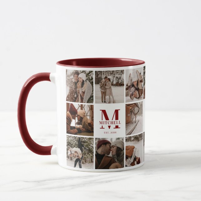 Red 18 Photo Collage Modern Family Personalized Mug (Left)