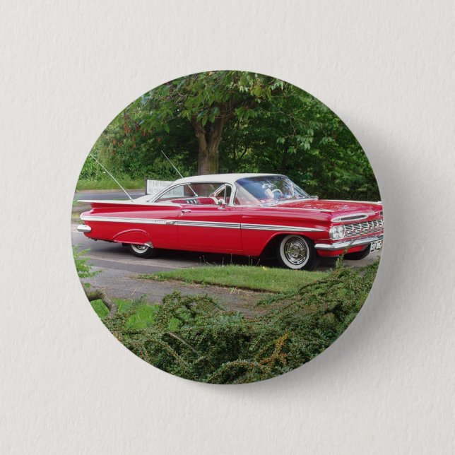 red 1960 impala 2 inch round button (Front)