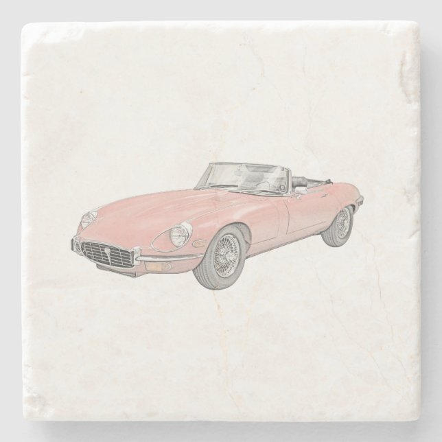 Red 1972 Jaguar XKE Convertible Stone Coaster (Front)