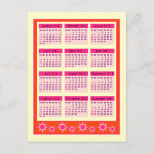 Red 2011 Year at a Glance Calendar Postcard