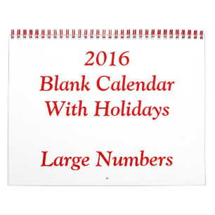 Red 2016 Blank Calendar With Large Numbers