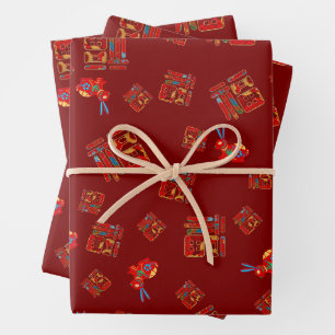 Red 2023 Lunar New Year Rabbit 福 Blessings Wrappin Wrapping Paper Sheet