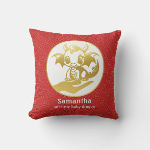 Red 2024 Born in Year of the Dragon Personalized Throw Pillow