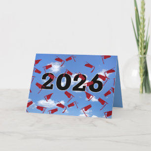 Red 2026 Graduation Caps in Sky  Card