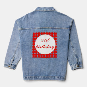 Red 21st birthday text circles denim jacket