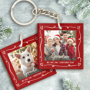 Red 2 Photo Christmas Love You Grandma Fun Doodles Keychain